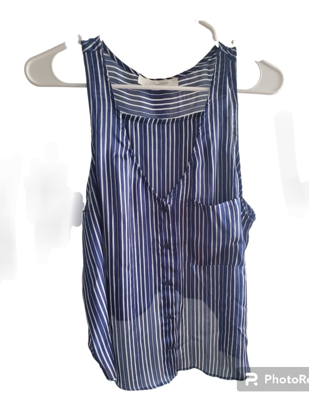 Striped Navy Button-Front Sleeveless Camisole